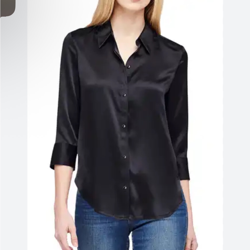 Nwot Astr The Label Black Satin Women's Button Down Top